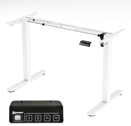 ERGOMAKER Height Adjustable Standing Desk Frame without Desktop, Single Motor Two-Stage Electric Frame with Automatic Memory Smart Handset (White)