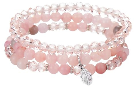 Cosswe 3 rosa Kristall-Armbänder Perlen Perlenarmband Stretch Damen Kristall-Armband Armband Mehrschichtiges Armbänder Set Freundschaftsarmband Boho Modeschmuck