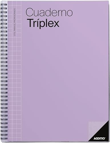 ADDITIO - Cuaderno Tríplex para el profesorado | Planificación mensual y semanal | Evaluación | Tutoría | Reuniones | Papel ecológico | Tamaño 22,5 x 31 cm | Español | Lila