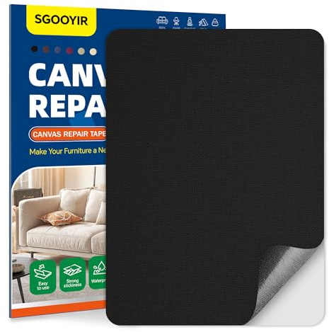 Self-Adhesive Canvas Repair Tape, 8.3 x 11 Waterproof Canvas Repair Patch, Fabric Patch Repairs Kit for Furniture, Tents, Sunbrellas, Boat Covers Awnings, Couches, Clothes, Bags Black