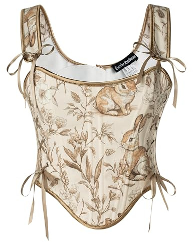 Scarlet Darkness Women's Renaissance Floral Overbust Corset Tops Vintage Boned Bustier Tops Beige Size 16