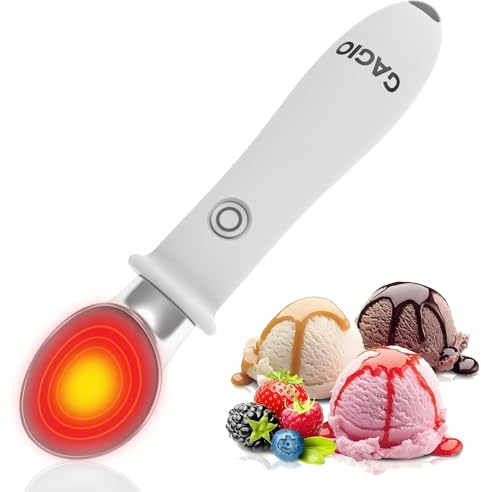 GAGIO Heated Ice Cream Scoop Rechargeable – Upgraded 2026 Electric Warming Scooper for Rock Hard Ice Cream, Dual Temp 113℉/140℉, Safety Lock & Waterproof Ergonomic Handle (White)