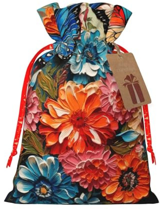 Bolsas de regalo de Navidad con estampado de flores y mariposas, con cordón, saco festivo de Navidad, fiesta de cumpleaños, embalaje de regalo