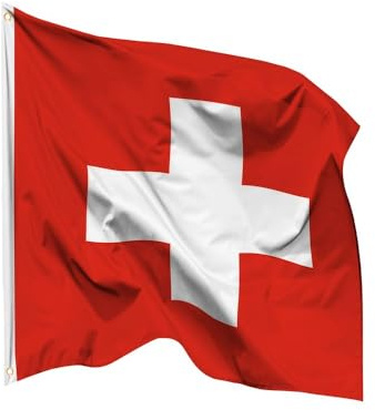 PHENO FLAGS Drapeau de la Suisse 90 x 90 cm – Drapeau national résistant aux intempéries en polyester avec double couture et œillets métalliques