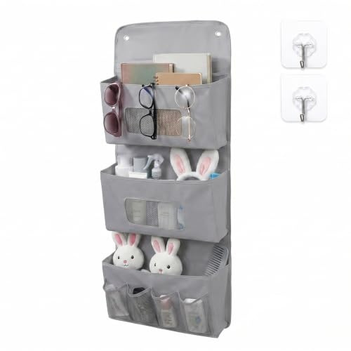 xinimke Rangement Suspendu, Organisateur Mural 3 Couches Pliable, Rangement Porte Grande capacité en Tissu Oxford pour Chambre Salle de Bain, Penderie Cuisine Bureau, Gris
