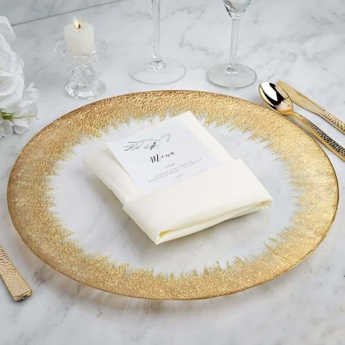 Efavormart 8 Pack - 13 Gold Glass Charger Plates Reusable Rim Charger Plates Spray Design - Perfect for Wedding, Party Decorations, Banquet, Upscale Occasions, Birthday Celebrations