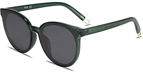 SOJOS Fashion Round Sunglasses for Women Men Oversized Vintage Shades SJ2057, Clear Green/Grey