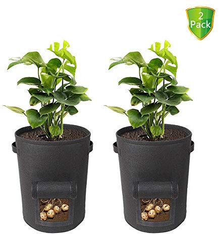 ZYFuture Sacco per Piantare Patate, 2 Sacchetti per Piantare Ortaggi ， con Flip Cover E 2 Manici, per Patate, Pomodori, Carote (4 Galloni, Nero)