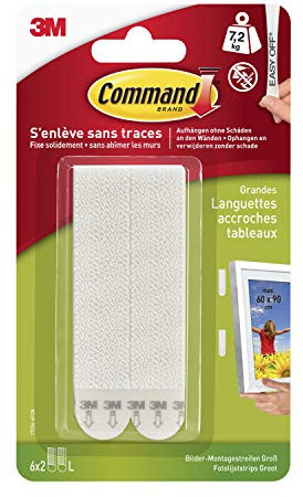 Command Große Bilder-Montagestreifen, Vorteilspack mit 6x2 Paar, Weiß - Bildaufhänger für Schweres Gewicht - Beschädigungsfreies Aufhängen - Hält bis zu 7,2 kg