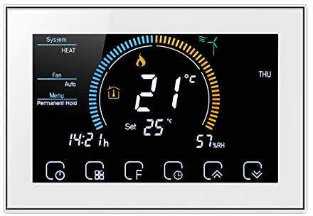 Qiumi Thermostat WiFi Intelligent Contrôleur de température programmable de climatisation avec écran LCD 4 Tubes, Afficher la météo, l'indice UV Fonctionne avec Alexa Google Home 95~240V AC