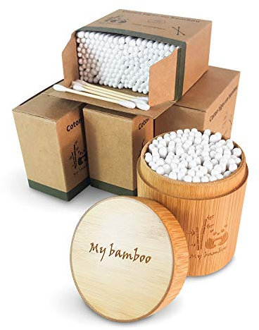 Bastoncini in bambù biologico - 900 unità con contenitore in bambù, ecologico, 100% biodegradabile, senza plastica nella confezione