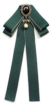 CHENGZI Women Bow Tie Adjustable Vintage Pre Tied Neck Tie Brooch Pin for Wedding Party Accessories (Green)