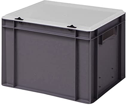 1a-TopStore Design Eurobox Stapelbox Lagerbehälter Kunststoffbox in 5 Farben und 16 Größen mit transparentem Deckel (matt) (grau, 40x30x28 cm)