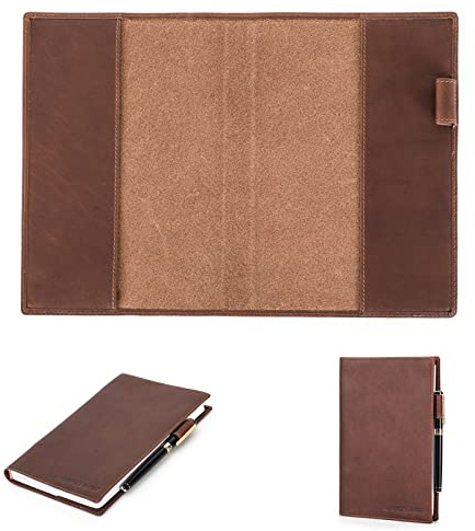 Hiram Couverture en cuir véritable pour carnet de notes A5/B5, couverture en cuir vintage, journal de voyage et cadeau d'affaires (couverture uniquement) (A5 Cover)