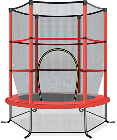 COSTWAY Trampolino Elastico Bambino in Acciaio, Tappeto Elastico Bambini da Esterno e da Interno, con Rete e Cusicnetti Antiscivolo (Rosso, 165 x 165 cm)