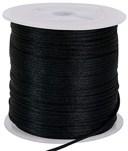 TONIFUL 1.5mm x 50 Yards Black Nylon Cord Satin String for Bracelet Jewelry Making Rattail Macrame Trim Cord Necklace Bulk Beading Thread Kumihimo Chinese Knot Craft