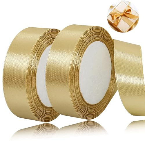 Nastro di raso 44 m, larghezza 20 mm, per matrimoni, lavori di bricolage e confezioni regalo, decorazione di nozze (oro)