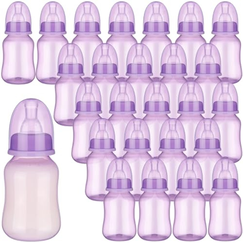 SiliFine 30 Pcs Baby Shower Favors Party Bottle Chug Game Mini Bottles Gift Sets for Gender Reveal Birthday Party Supplies Gift (Purple)