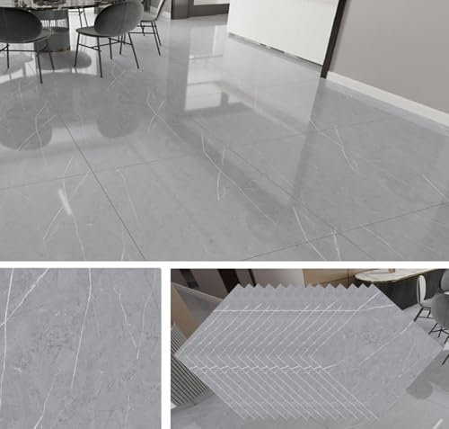 GBACHOOSE 40 Stück PVC Bodenbelag 30 x 30cm Klebefliesen, 3,6m² Vinylboden Selbstklebend, Dicke 1,3 mm Grau Laminat, Selbstklebende Fliesen für Wohnzimmer, Küche, Schlafzimmer (Marmor)