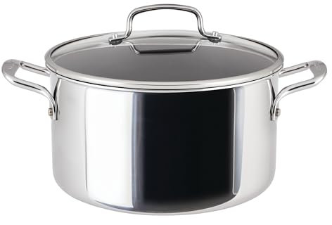 Circulon Scratch Defense Stainless Steel Stock Pot with Lid: 7.6L, 26cm Induction Stock Pot with Extreme Non Stick and Glass Lid, All Hob Suitable