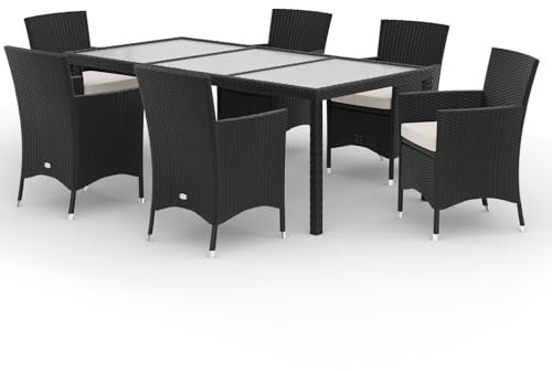 Casaria® Polyrattan Gartenmöbel Set 13 teilig Stühle stapelbar inkl. 7cm Auflagen 190x90cm Gartentisch Terrasse Balkon Möbel Sitzgruppe Essgruppe Schwarz