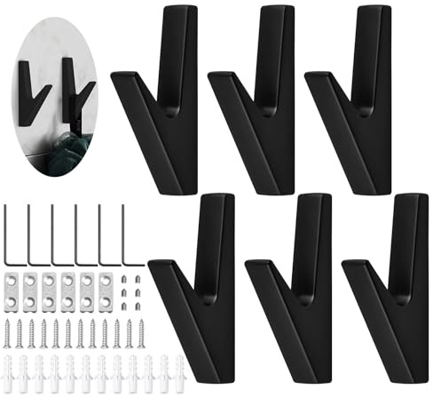 JINTANG Coat Hooks Black Matt, 6 Pieces Coat Hooks Acoustic Panels Black, Wall Hooks Acoustic Panels Coat Rack for Kitchens, Bathrooms, Foyers and Hallways