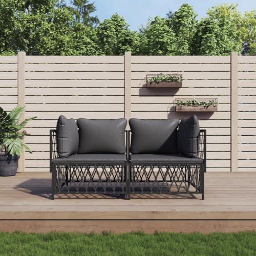 WEMYUFURN 2-TLG. Garten-Lounge-Set mit Kissen Anthrazit Stahl, Outdoor-Sitzgruppe, Terrassen-Lounge-Set, Garten-Couchgarnitur - Wetterbeständig, Komfortabel - für Terrasse, Garten und Balkon