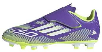 adidas Unisex - Bambini F50 Club Hook And Loop Firm Ground/Multi Ground Football Boots Kids, Purple Rush/Ftwr White/Lucid Lemon, 35 1/2 EU