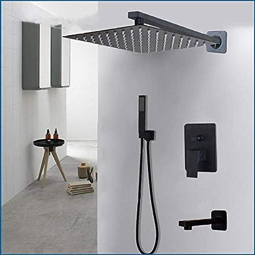 Sistema de ducha, juego de grifo de ducha LED de 3 vías para baño, grifo mezclador de cabezal de ducha LED de 3 funciones negro, grifos de ducha con cabezal de lluvia, 3 vías, 16 pulgadas, L