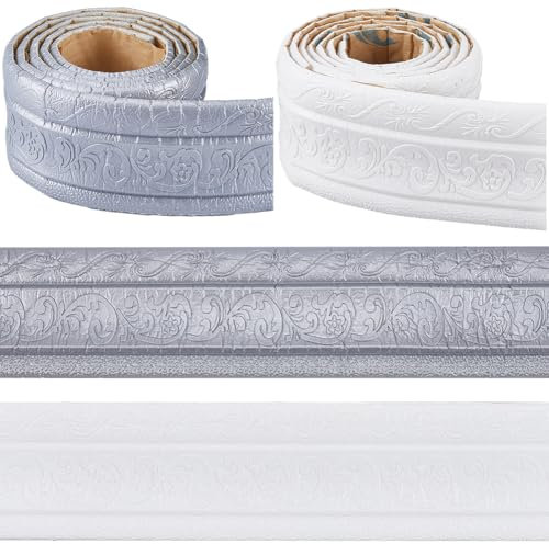CRASPIRE 2 rollo de Moldura de Corona 3D de 181 x 3.15 pulgadas Borde de Pared de Espuma Autoadhesivo Borde de Papel Tapiz Moldura de Base Flexible para Marco de Espejo Borde de Pared Líneas