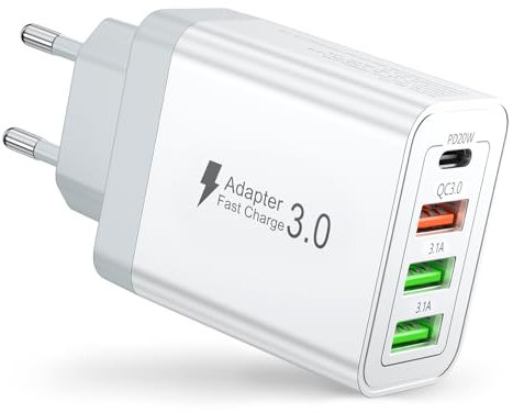 Cargador USB C, 40W Cargador iPhone Carga Rapida, 4 Puertos Enchufe USB C PD+QC3.0 Rápido Pared Adaptador Tipo C Cabezal Movil para iPhone 16 15 14 13 Pro MAX, Samsung S25 S24 S23,Xiaomi,iPad