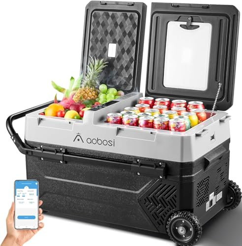 AAOBOSI Glacière compresseur, 42 l, avec contrôle par Application, pour Le Stockage des Boissons et des Aliments, de -20 °C à 20 °C, réfrigérateur de Voiture pour Voitures, Appartements, Voyages et