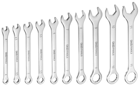 QUARKZMAN Set Chiavi Combinata Sottile 4/4.5/5/5.5/6/7/8/9/10/11mm Offset Estremità Scatola a 6 Punti e Estremità Aperta Angolata a 15° Chiave Combinata Mini 30Cr13 Chiave Metrica Auto