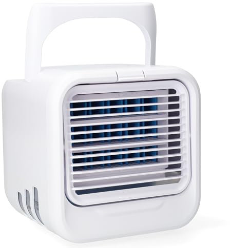 Silvergear® Climatiseur mobile | Refroidisseur d'air avec eau ou glaçons | 3 niveaux de ventilation | 7 modes LED réglables | Ventilateur de table