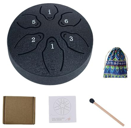 Rain Drum for Outside Garden, 3inch 6-tones mini Steel Tongue Chakra Drums, Waterproof garden rain drum Chime, unique Outdoor yard lawn Musical Instruments, with Bag & Drum Mallets (Black)