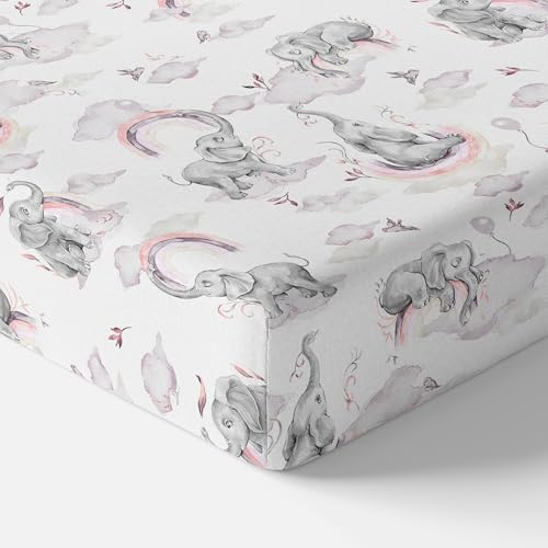 Baby Comfort Lenzuolo con angoli elasticizzati per lettino da 130 x 80 cm, 100% cotone, estensibile (elefanti rosa)