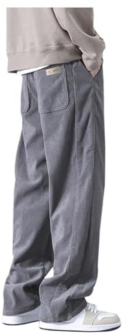 Pantalones de pana para hombre con cordón elástico en la cintura y pierna recta, holgados, con bolsillos, para invierno y otoño, gris, XL