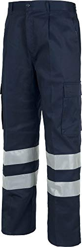 WORKTEAM Pantalón Recto Visibilidad Realzada EN 17353 Tipo B2, con Cintas Reflectantes, Múltiples Bolsillos, Cintura Elástica y Cierre de Cremallera – Ropa Trabajo Unisex Marino 46
