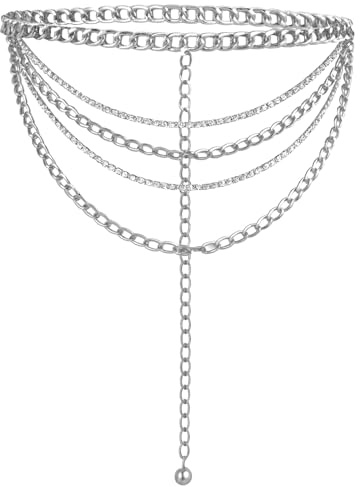 Macuezu Chain Belts for Women, Silver Belt Chains Layered Adjustable Metal Belt Silver Waist Chain Belts for Women Dresses Skirts Pants
