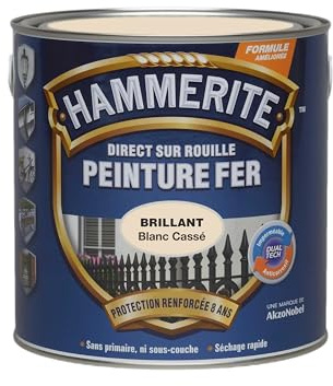 Hammerite Peinture Métal Direct sur Rouille - Anticorrosion, imperméable, direct sans sous-couche - Blanc Cassé Laqué 2,5 L