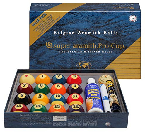 Aramith Super Pro-Cup Value Pack (Super Pro Billiard Pool Ball Set 2 1/4 with Six Red Dots Pro-Cup Cue Ball, Micro-Fibre Cloth, Ball Cleaner, Jim Rempe 2 1/4 Training Ball)