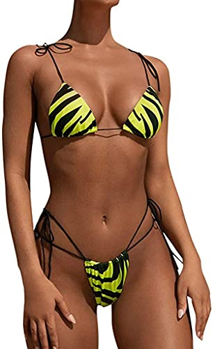 Mujer 2020 Push up Bikini de Tres Puntos con Estampado de Cebra y Tira Mujeres Conjunto de Traje de BañO Brasileños Bañador Ropa de Dos Piezas (Verde, S)