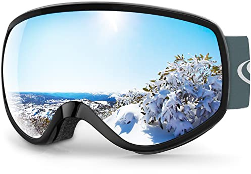 Findway Kids Ski Goggles,Kids Skiing Snow Goggles for Boys Girls Childrens,OTG 100% UV Protection Anti-fog for Ski Snowboard Ages 3-12,A Black/Silver