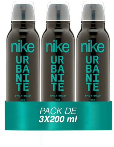 NIKE - Spicy Road Pack de 3 x 200 ml, Desodorante Hombre Spray, Desodorante Antimanchas para Todo Tipo de Piel, 0% Sales de Aluminio, de Larga Duración, Fragancia Cítrica Amaderada
