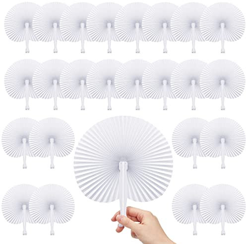 iZoeL 24 Pezzi Ventaglio Ventagli Matrimonio Ventaglio Pieghevole Ventaglio Rotondo - Maniglia Plastica per Regali Gli Invitati Bomboniera Ospiti Baby Shower Compleanno Matrimonio Ventagli Pieghevole