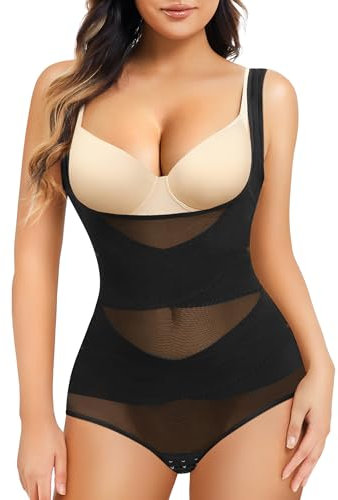 Junlan Body Shapewear Damen Bauchweg Bodysuit Figurenformend Damen Body Shaper Formbody Miederbody Taillenformer Damen Bauchweg Body (Schwarz, M)