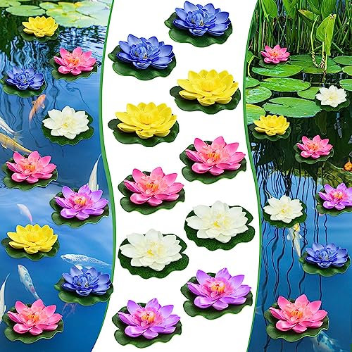 EMAGEREN 10 STK Künstliche Seerosen 10cm Schwimmende Blumen Seerose Schwimmend Lotusblüte Wasserlilie Seerose Kunstblume Lotusblume Künstliche Lotus Artificial für Gartenteich Dekoration,5 Farben