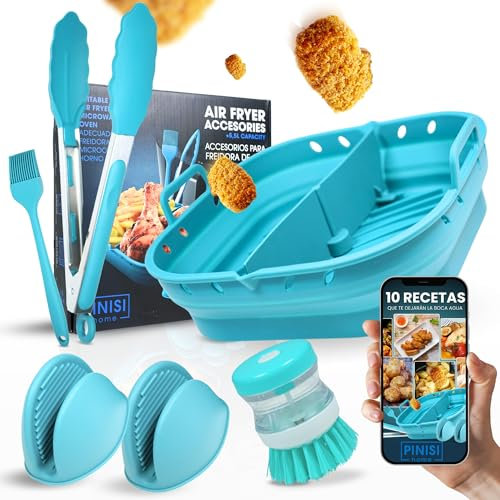 Pinisi Home Moule Air Fryer - Accessoires Air Fryer - Moule Silicone Air Fryer +Brosse +Pinceau +Maniques +Pinces - Plat Air Fryer - Air Fryer Accessoires - Accessoire Air Fryer - Plat pour Air Fryer