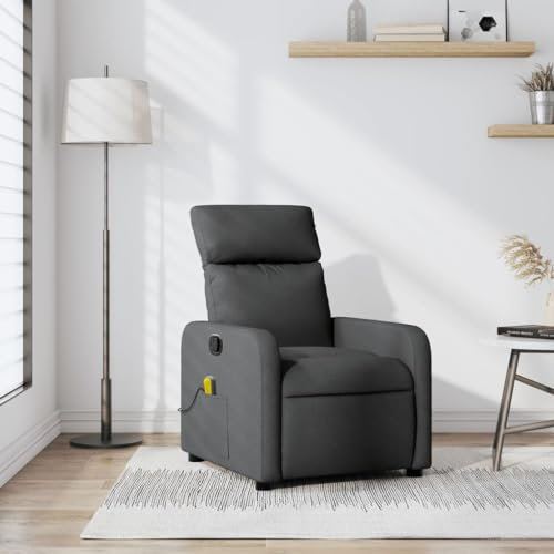 Homgoday Poltrona massaggiante per TV, poltrona relax con funzione reclinabile, schienale regolabile, per soggiorno, tessuto grigio scuro