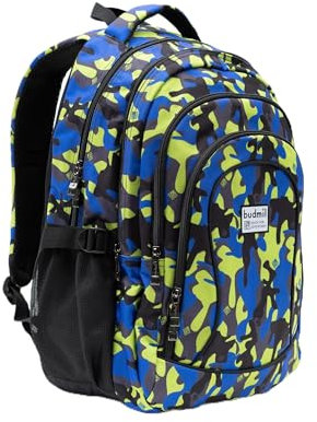budmil Lynsey Schulrucksack für Jungen 45L - Schulranzen für Teenager Kinder ab Klasse 5 - wasserabweisend - Rucksack mit Laptopfach & 4 Fächer & belüftete Rückseite (Green & Blue)